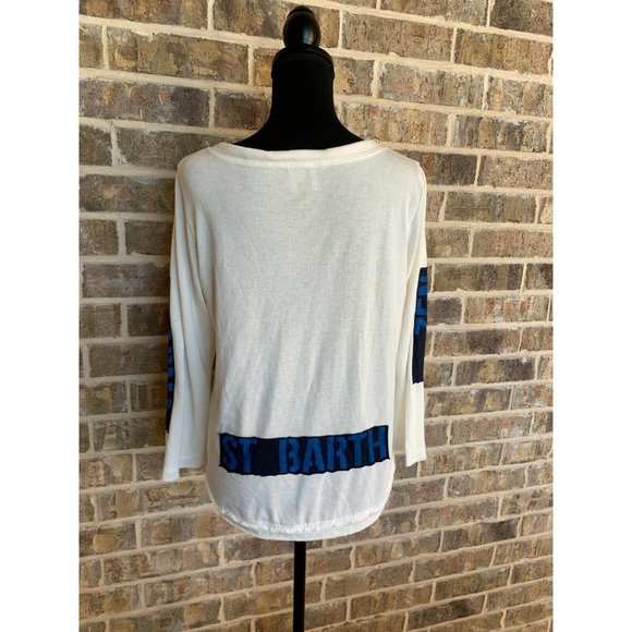 ST BARTH KARMA YOGA ZEN sweatshirt white blue word print size small hoodie - Picture 2 of 6